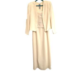 R&M Richards, Size 18, Cream, 2-Piece Dress with Jacket; Embroidered Bodice NEW!